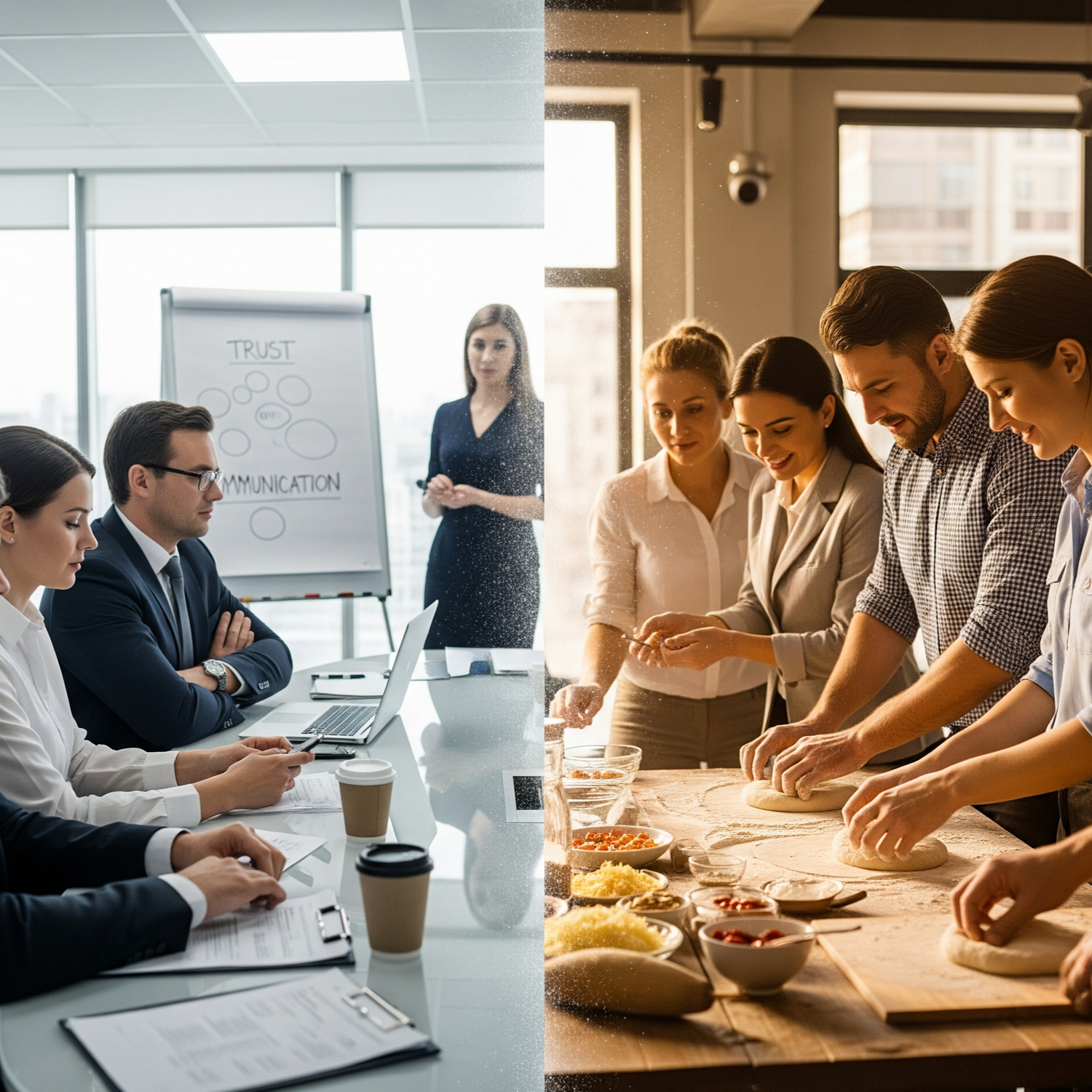 Split image comparing disengaged traditional assessment versus authentic pizza diagnostics engagement